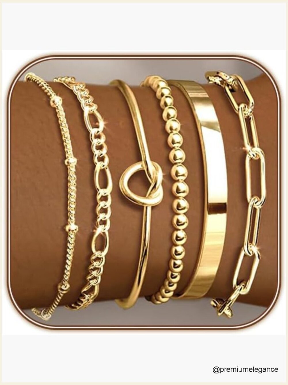 6-Piece Layered Bracelet Set - 18k Gold Plated Bangle Cuff Stack